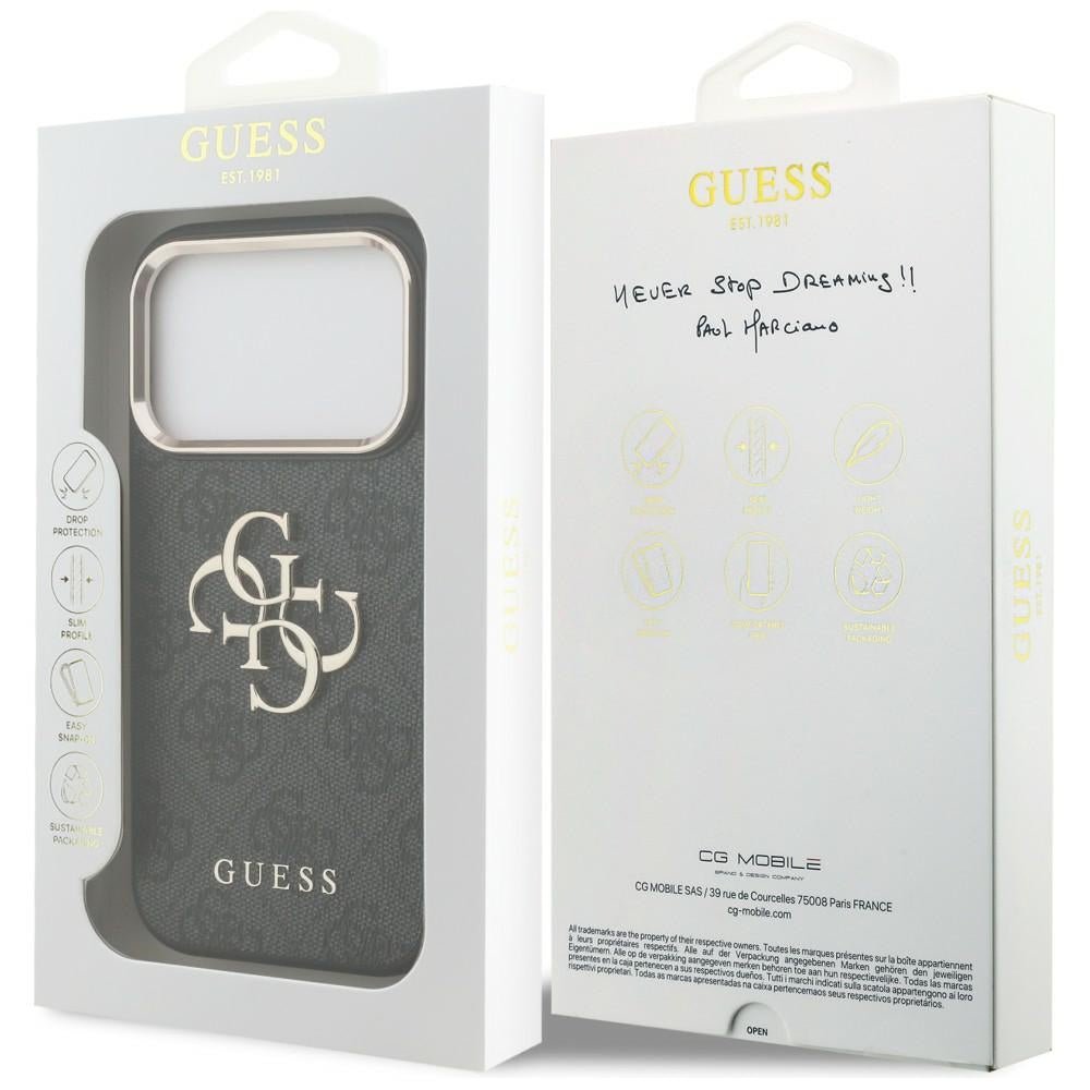 Guess iPhone 17 Pro / iPhone 18 Pro - Σκληρή Θήκη με Πλαίσιο Σιλικόνης και Επένδυση από Οικολογικό Δέρμα - 4G Big 4G Classic Logo - Black / Gold - GUHCP18L4GMGCGR