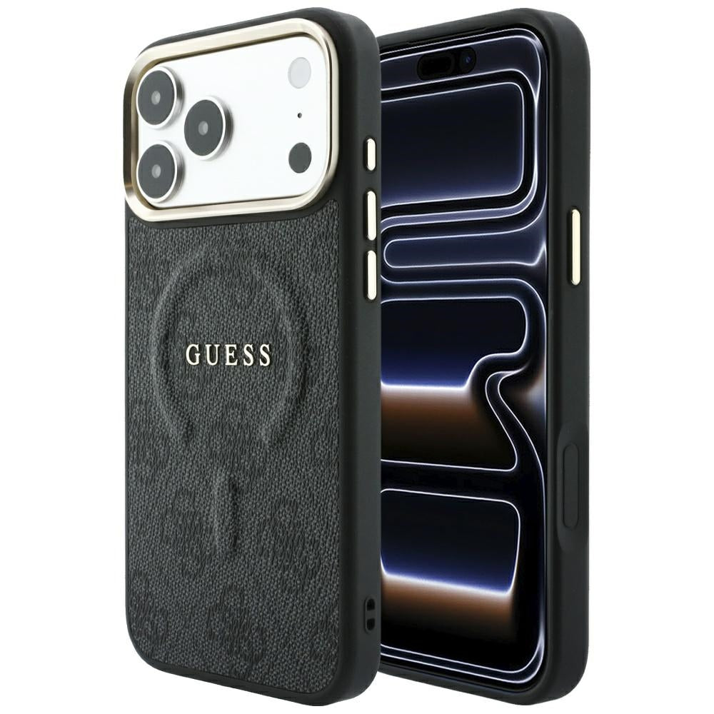 Guess iPhone 17 Pro / iPhone 18 Pro - Σκληρή Θήκη με Πλαίσιο Σιλικόνης και Επένδυση Οικολογικού Δέρματος - Embossed 4G Classic MagSafe - Black - GUHMP18LP4MSEGCK