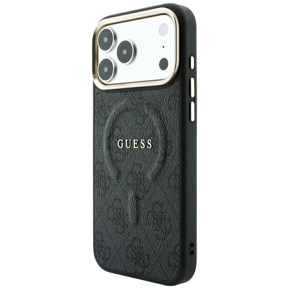 Guess iPhone 17 Pro / iPhone 18 Pro - Σκληρή Θήκη με Πλαίσιο Σιλικόνης και Επένδυση Οικολογικού Δέρματος - Embossed 4G Classic MagSafe - Black - GUHMP18LP4MSEGCK