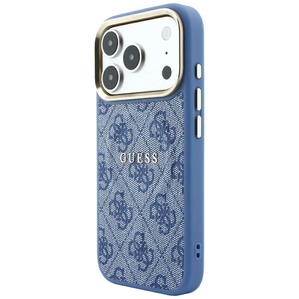 Guess iPhone 17 Pro / iPhone 18 Pro - Σκληρή Θήκη με Πλαίσιο Σιλικόνης και Επένδυση Οικολογικού Δέρματος - Embossed 4G Classic MagSafe - Blue - GUHMP18LP4MSEGCB