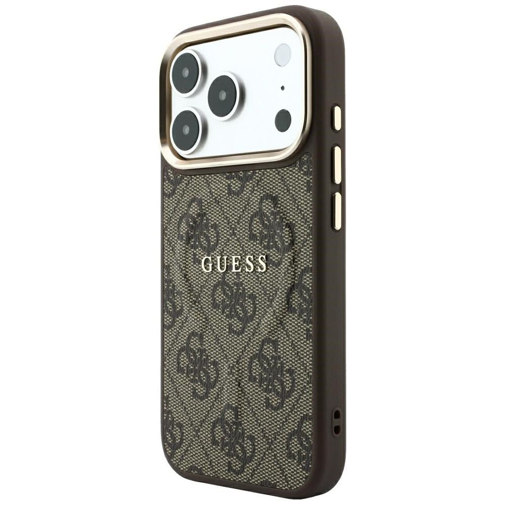 Guess iPhone 17 Pro / iPhone 18 Pro - Σκληρή Θήκη με Πλαίσιο Σιλικόνης και Επένδυση Οικολογικού Δέρματος - Embossed 4G Classic MagSafe - Brown - GUHMP18LP4MSEGCW