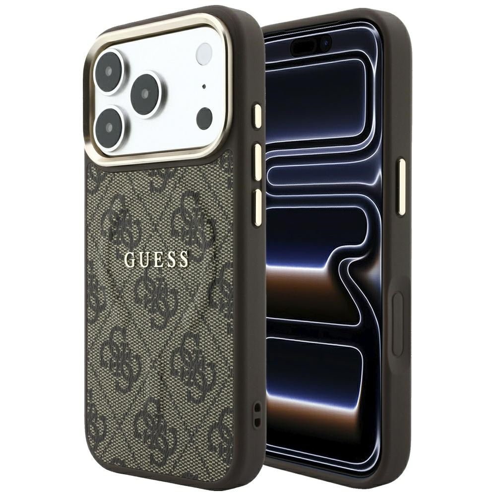 Guess iPhone 17 Pro / iPhone 18 Pro - Σκληρή Θήκη με Πλαίσιο Σιλικόνης και Επένδυση Οικολογικού Δέρματος - Embossed 4G Classic MagSafe - Brown - GUHMP18LP4MSEGCW