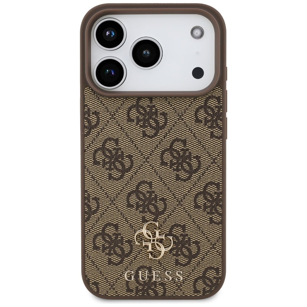 Guess iPhone 17 Pro / iPhone 18 Pro - Σκληρή Θήκη με Πλαίσιο Σιλικόνης και Επένδυση Συνθετικού Δέρματος - 4G Small Classic Logo MagSafe - Brown