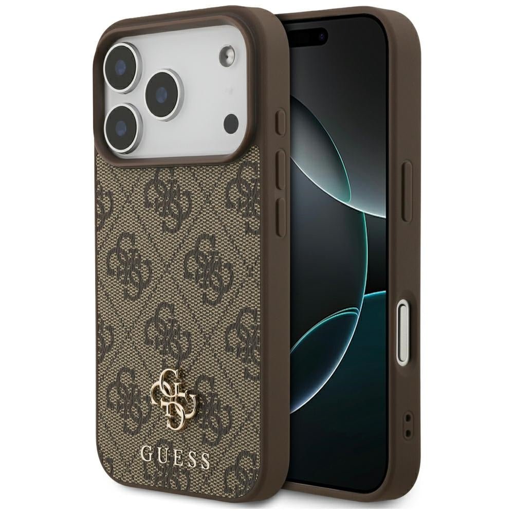 Guess iPhone 17 Pro / iPhone 18 Pro - Σκληρή Θήκη με Πλαίσιο Σιλικόνης και Επένδυση Συνθετικού Δέρματος - 4G Small Classic Logo MagSafe - Brown