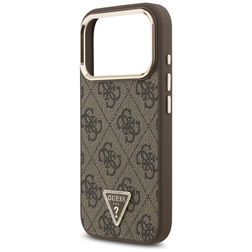 Guess iPhone 17 Pro / iPhone 18 Pro - Σκληρή Θήκη με Πλαίσιο Σιλικόνης και Επένδυση Συνθετικού Δέρματος - 4G Triangle Logo MagSafe - Brown