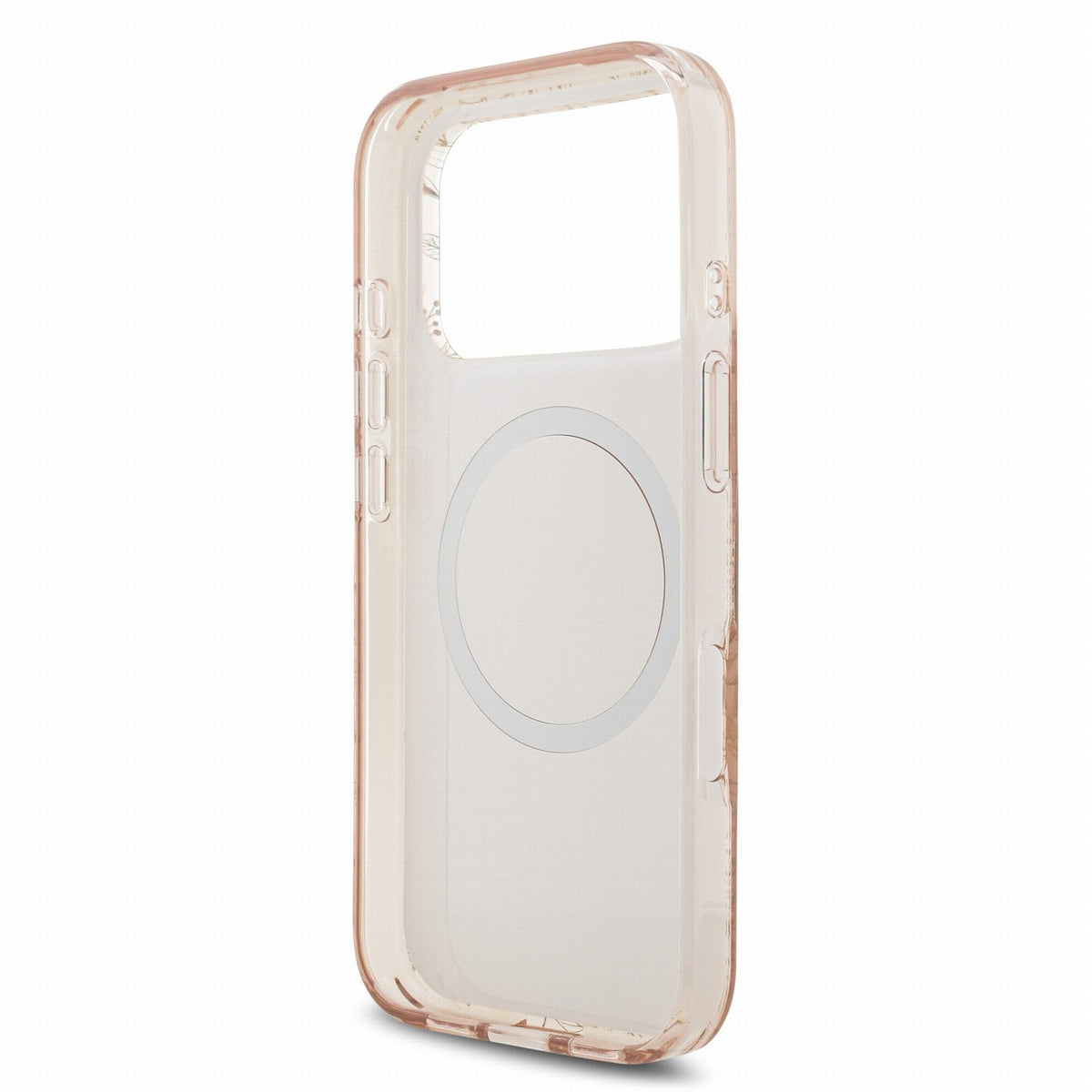 Guess iPhone 17 Pro / iPhone 18 Pro - Σκληρή Θήκη με Πλαίσιο Σιλικόνης και Λουράκι - IML Flowers Allover Strap MagSafe - Pink