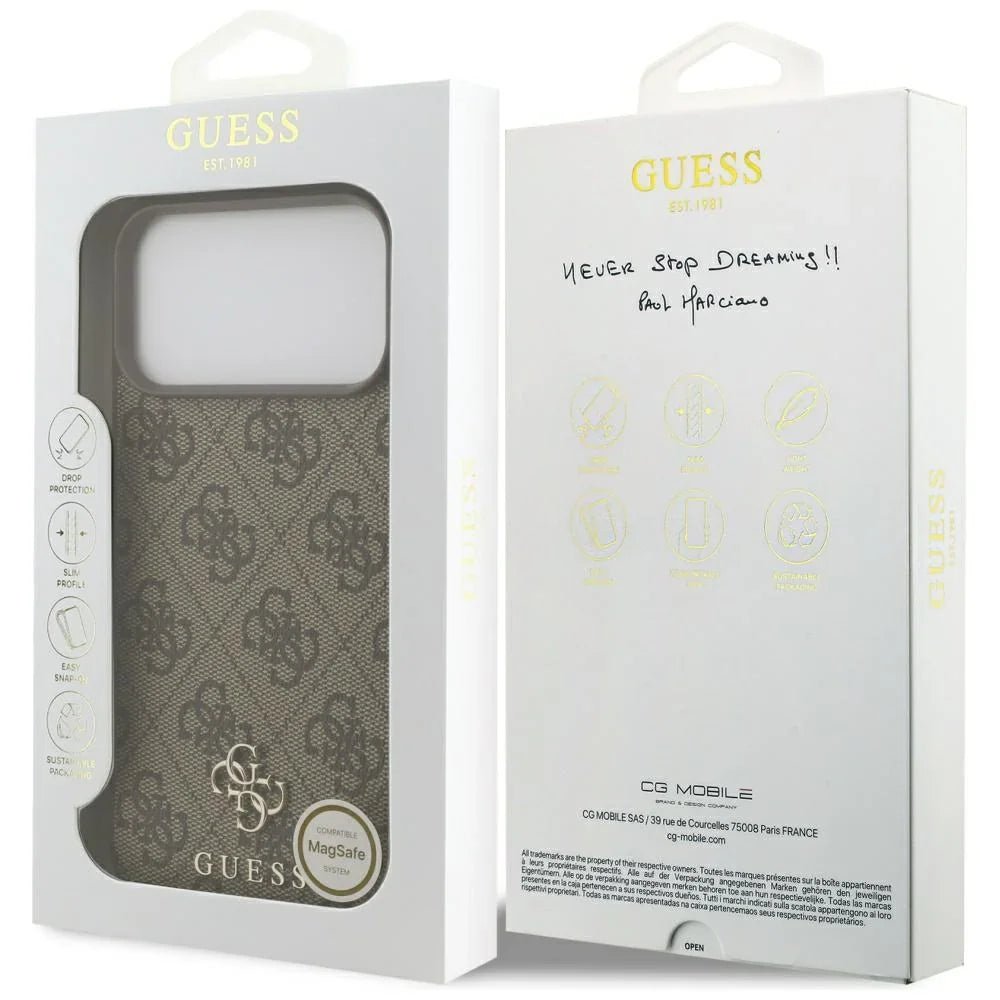 Guess iPhone 17 Pro Max - 4G Small Classic Logo MagSafe - Σκληρή Θήκη με Πλαίσιο Σιλικόνης και Επένδυση Συνθετικού Δέρματος - Brown