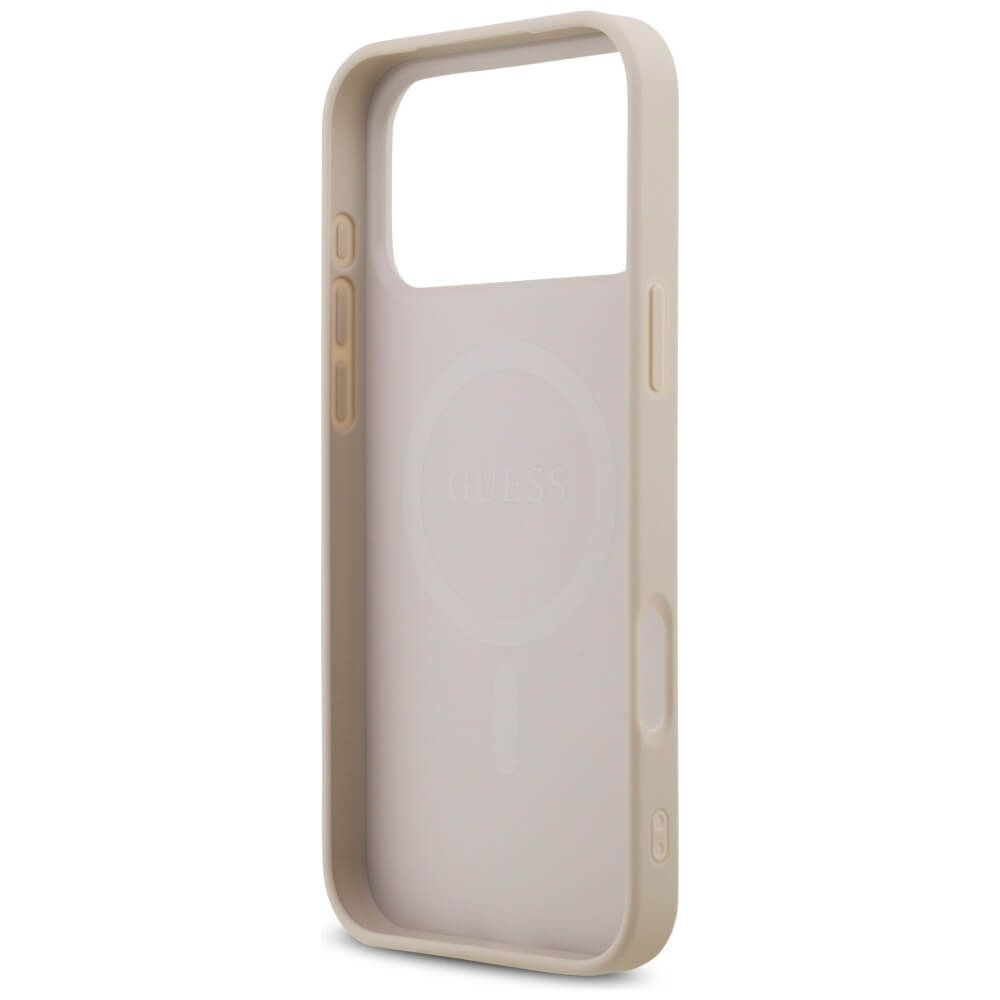 Guess iPhone 17 Pro Max - 4G Small Classic Logo MagSafe - Σκληρή Θήκη με Πλαίσιο Σιλικόνης και Επένδυση Συνθετικού Δέρματος - Pink