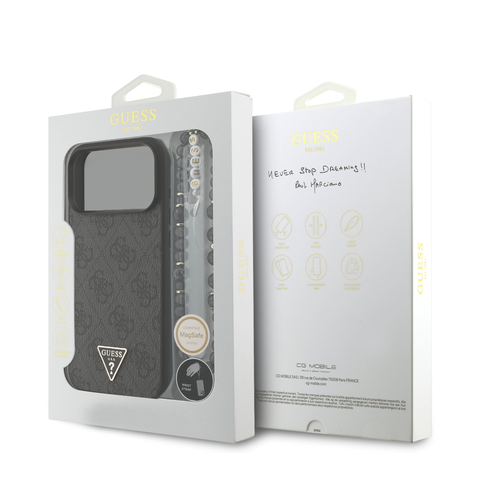 Guess iPhone 17 Pro Max - 4G Strap Triangle Logo MagSafe - Σκληρή Θήκη με Επένδυση Συνθετικού Δέρματος και Λουράκι - Black - GUHMP17XP4TSDPPSK