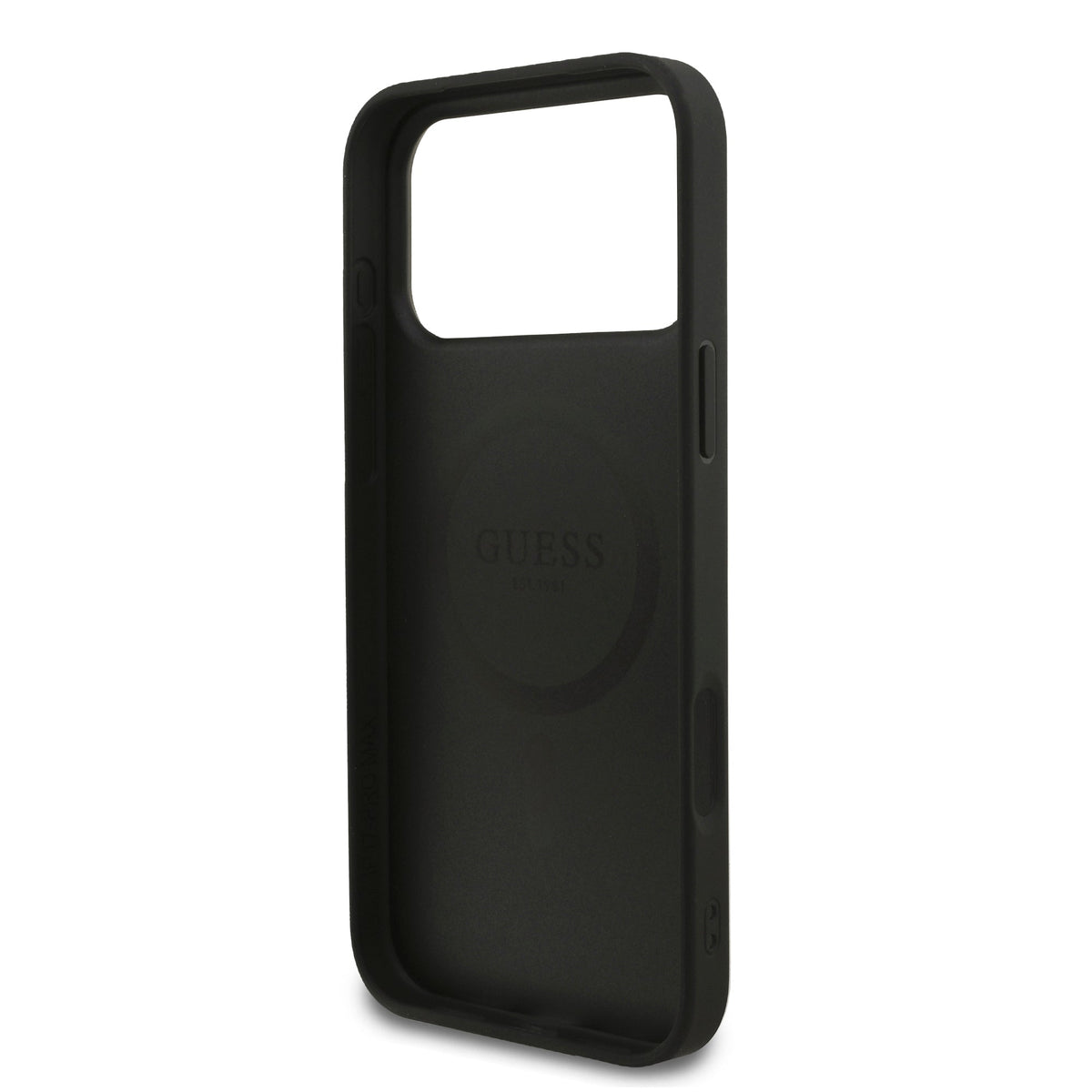 Guess iPhone 17 Pro Max - 4G Strap Triangle Logo MagSafe - Σκληρή Θήκη με Επένδυση Συνθετικού Δέρματος και Λουράκι - Black - GUHMP17XP4TSDPPSK