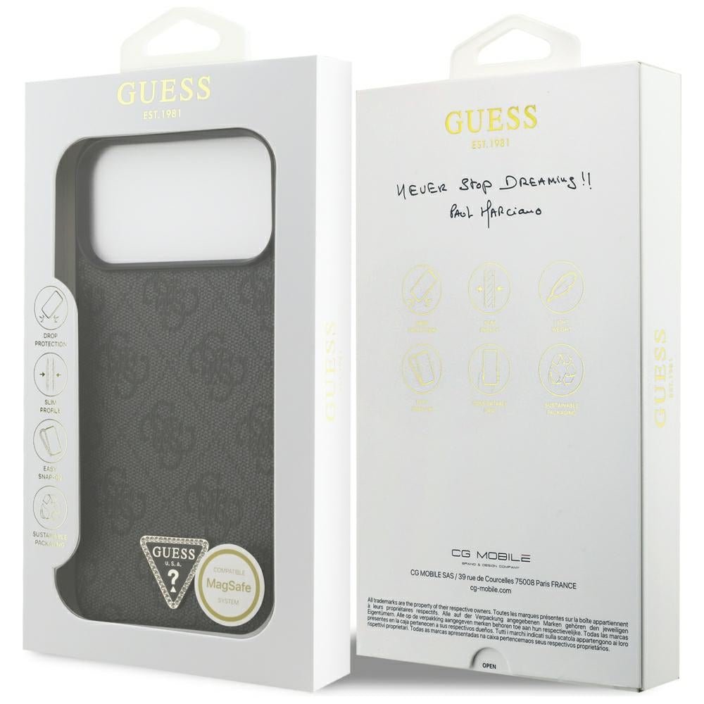 Guess iPhone 17 Pro Max / iPhone 18 Pro Max - Σκληρή Θήκη με Επένδυση Συνθετικού Δέρματος - 4G Triangle Strass MagSafe - Black - GUHMP18XP4TDPLK
