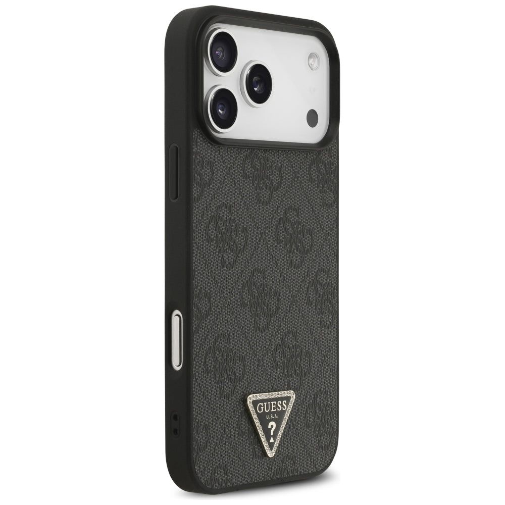 Guess iPhone 17 Pro Max / iPhone 18 Pro Max - Σκληρή Θήκη με Επένδυση Συνθετικού Δέρματος - 4G Triangle Strass MagSafe - Black - GUHMP18XP4TDPLK