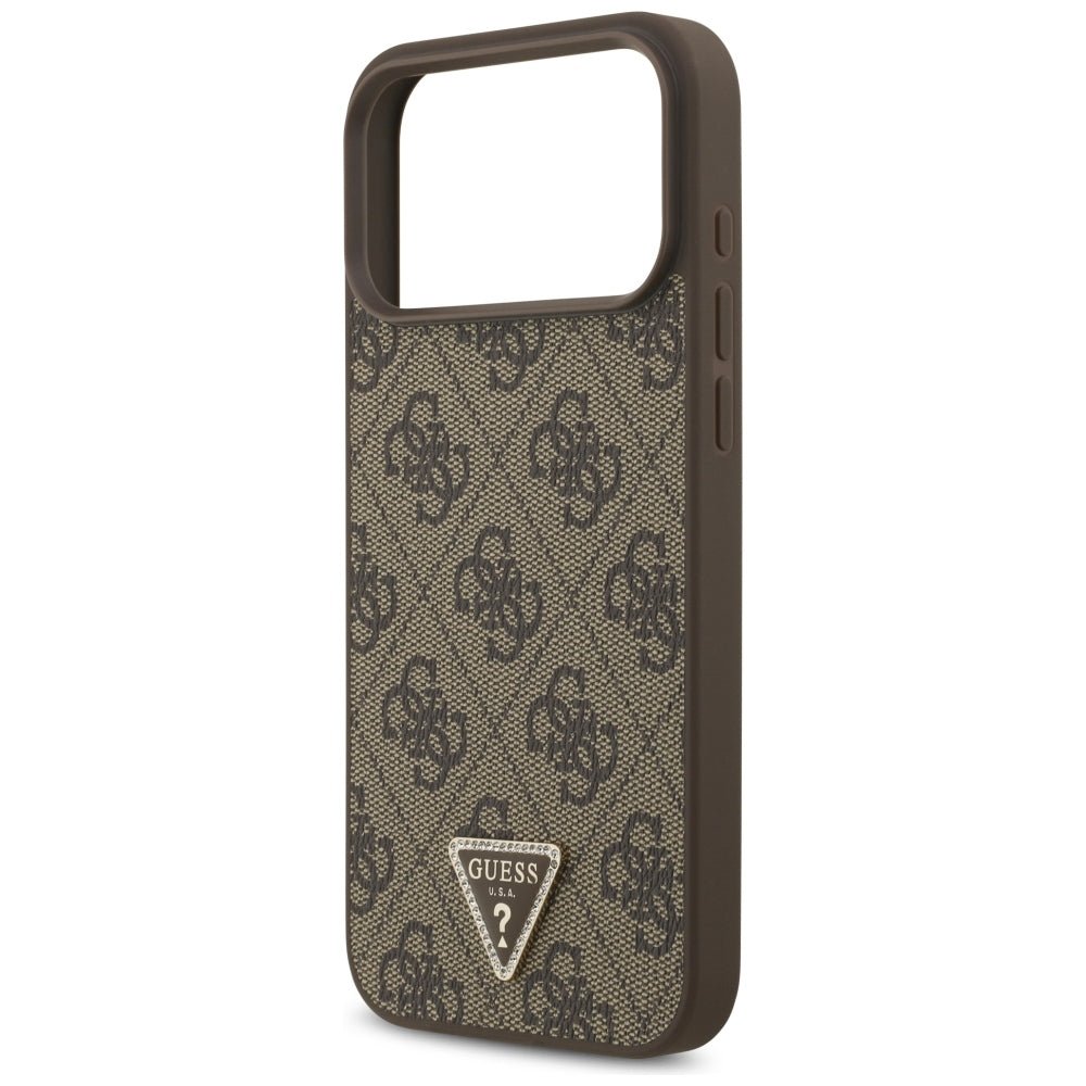 Guess iPhone 17 Pro Max / iPhone 18 Pro Max - Σκληρή Θήκη με Επένδυση Συνθετικού Δέρματος - 4G Triangle Strass MagSafe - Brown - GUHMP18XP4TDPW