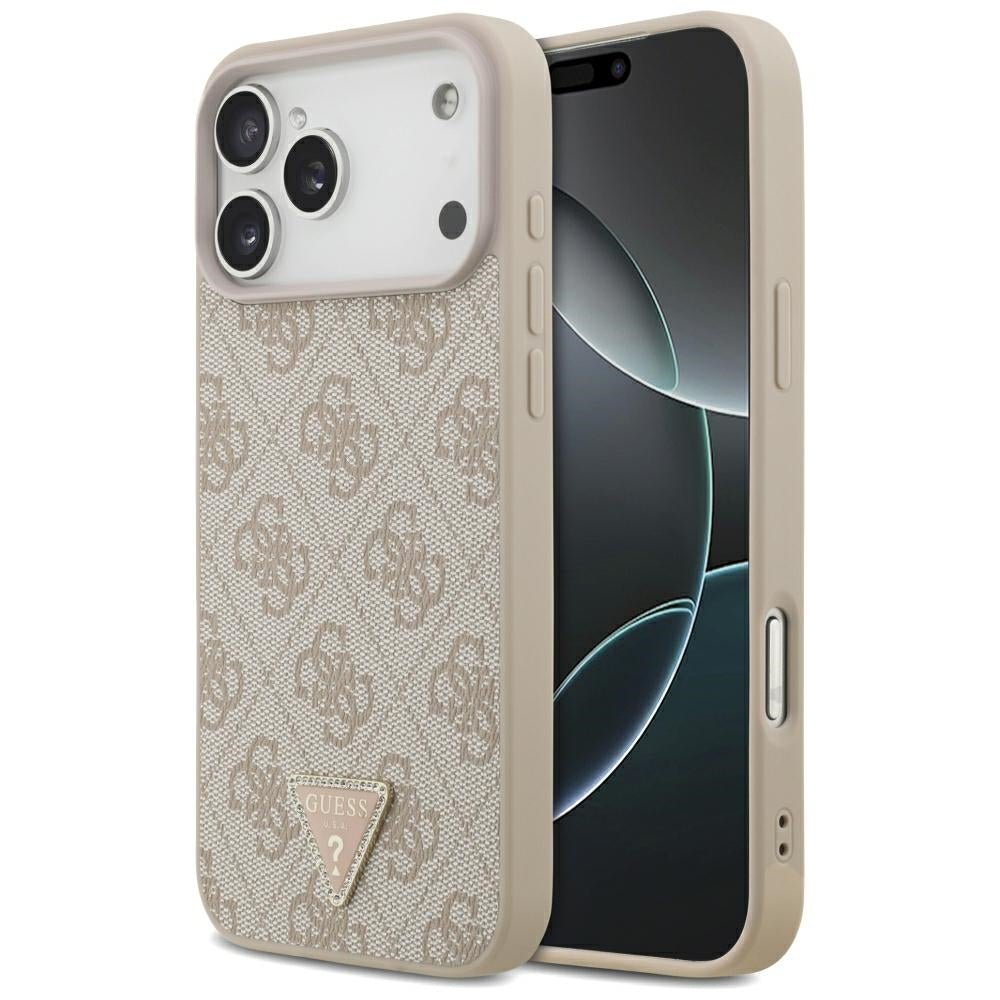 Guess iPhone 17 Pro Max / iPhone 18 Pro Max - Σκληρή Θήκη με Επένδυση Συνθετικού Δέρματος - 4G Triangle Strass MagSafe - Pink - GUHMP18XP4TDPP