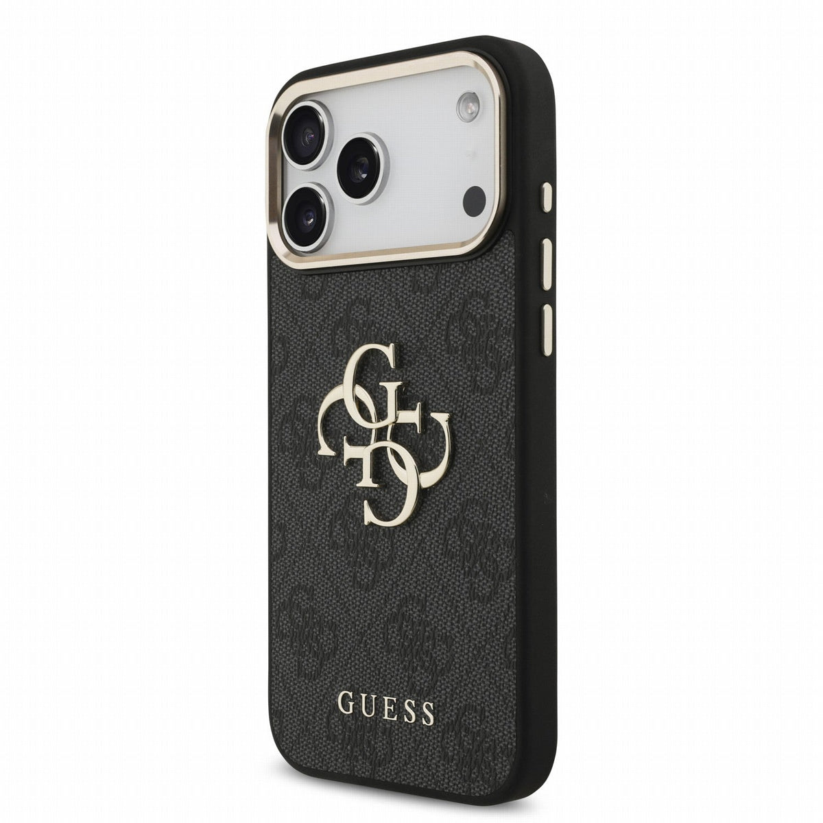 Guess iPhone 17 Pro Max / iPhone 18 Pro Max - Σκληρή Θήκη με Επένδυση Συνθετικού Δέρματος και Λουράκι - PU 4G Metal Logo Strap - Black