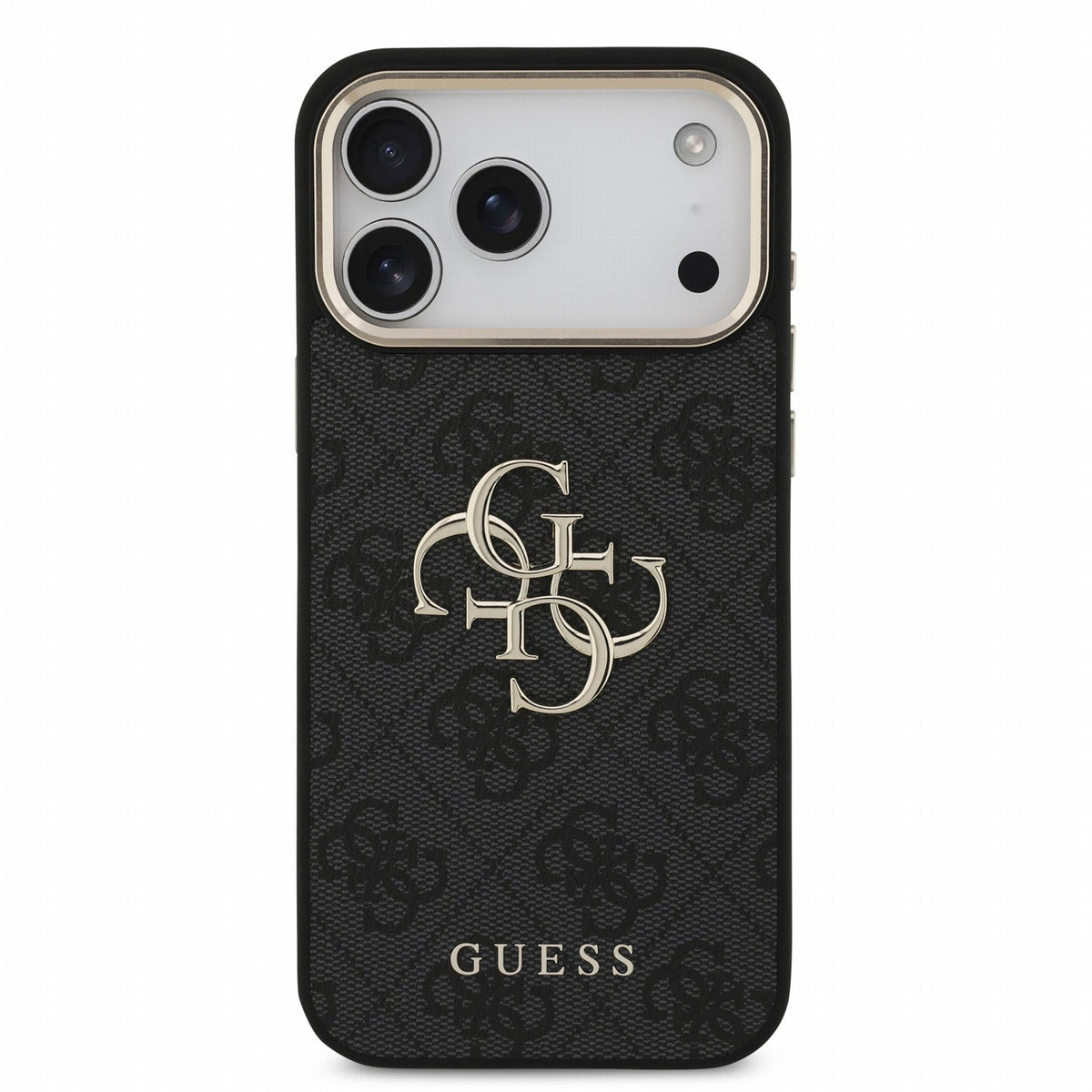 Guess iPhone 17 Pro Max / iPhone 18 Pro Max - Σκληρή Θήκη με Επένδυση Συνθετικού Δέρματος και Λουράκι - PU 4G Metal Logo Strap - Black