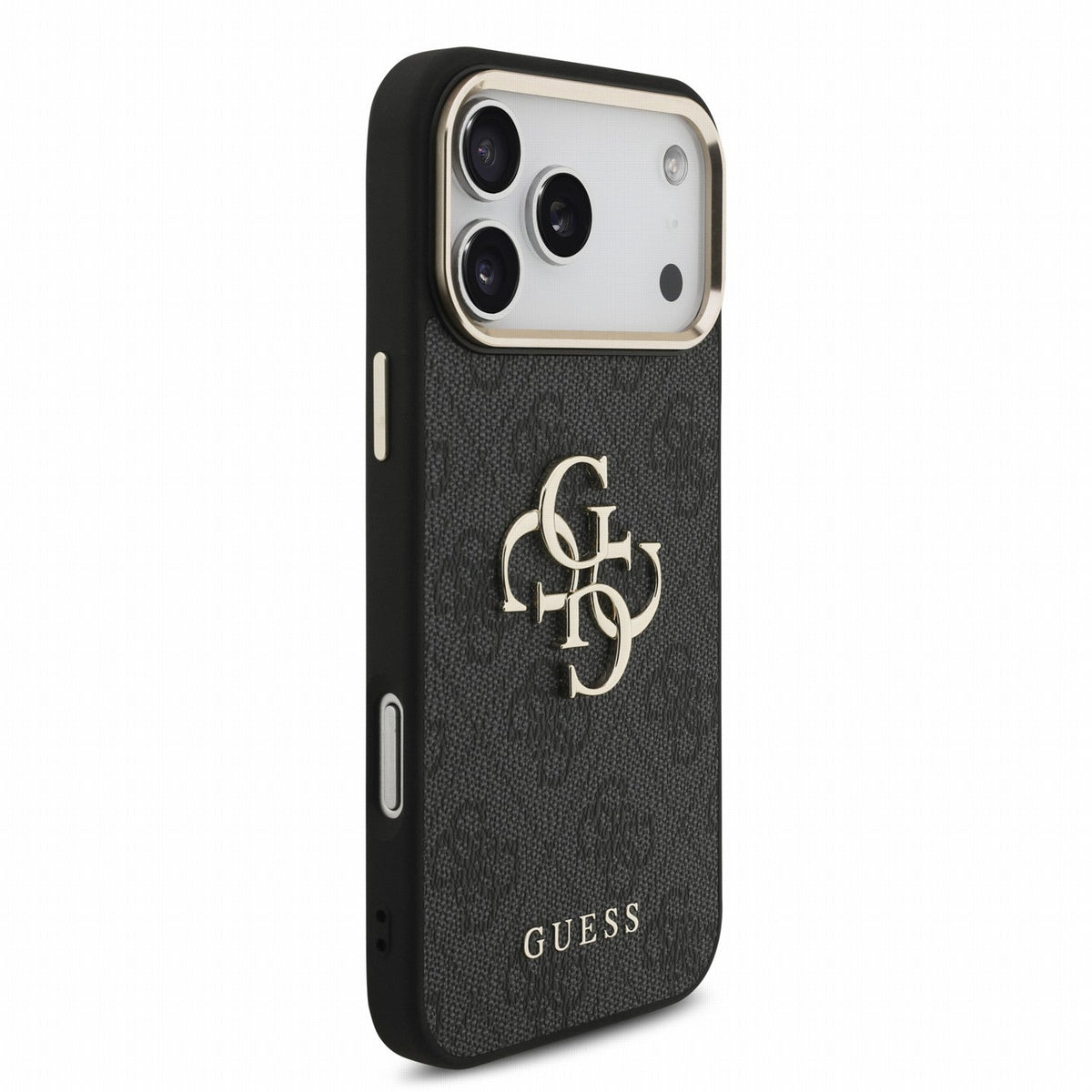 Guess iPhone 17 Pro Max / iPhone 18 Pro Max - Σκληρή Θήκη με Επένδυση Συνθετικού Δέρματος και Λουράκι - PU 4G Metal Logo Strap - Black