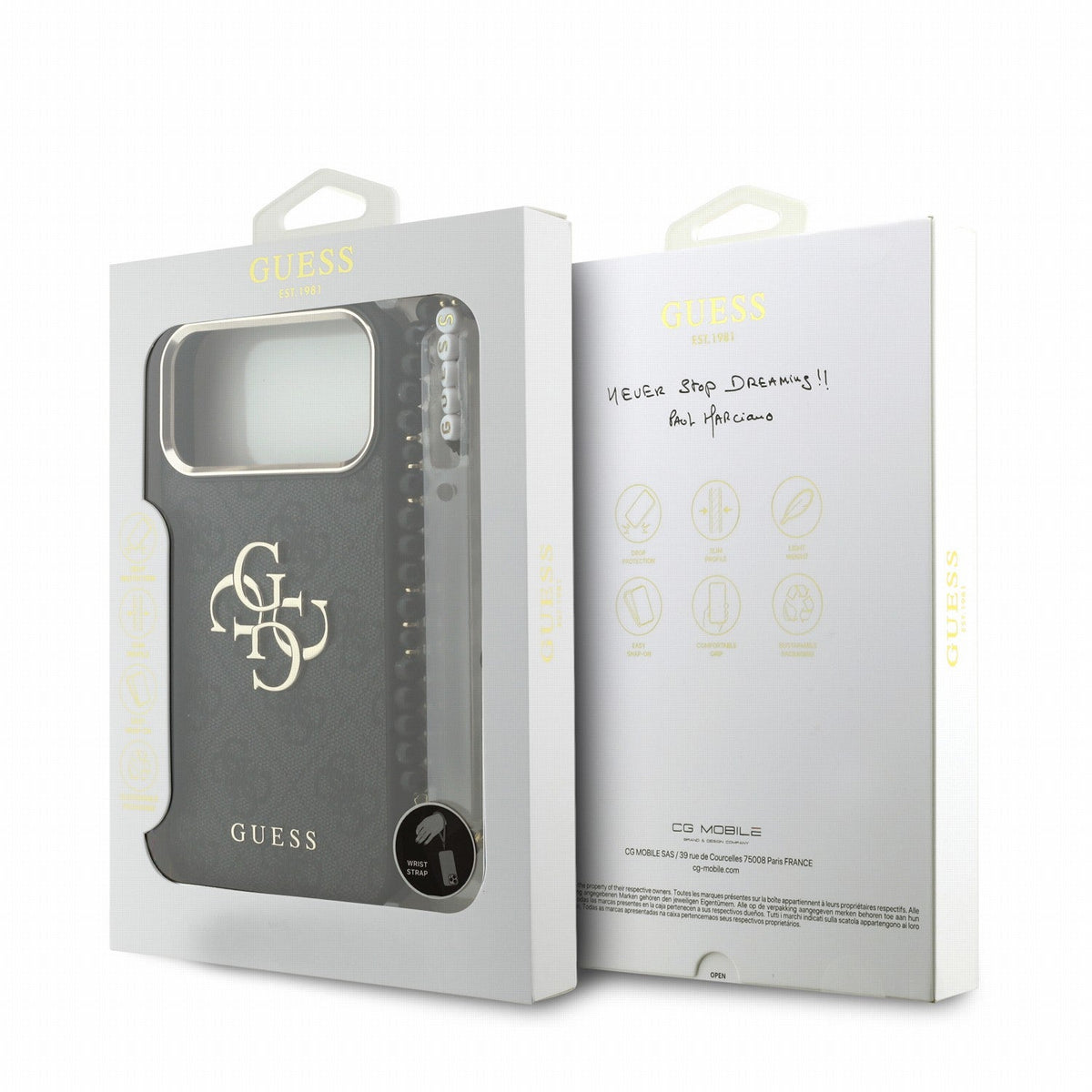 Guess iPhone 17 Pro Max / iPhone 18 Pro Max - Σκληρή Θήκη με Επένδυση Συνθετικού Δέρματος και Λουράκι - PU 4G Metal Logo Strap - Black