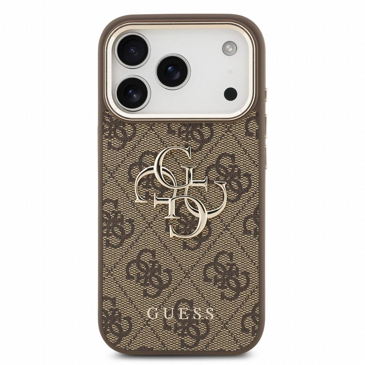 Guess iPhone 17 Pro Max / iPhone 18 Pro Max - Σκληρή Θήκη με Επένδυση Συνθετικού Δέρματος και Λουράκι - PU 4G Metal Logo Strap - Brown