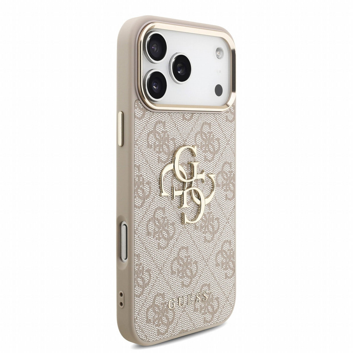 Guess iPhone 17 Pro Max / iPhone 18 Pro Max - Σκληρή Θήκη με Επένδυση Συνθετικού Δέρματος και Λουράκι - PU 4G Metal Logo Strap - Pink