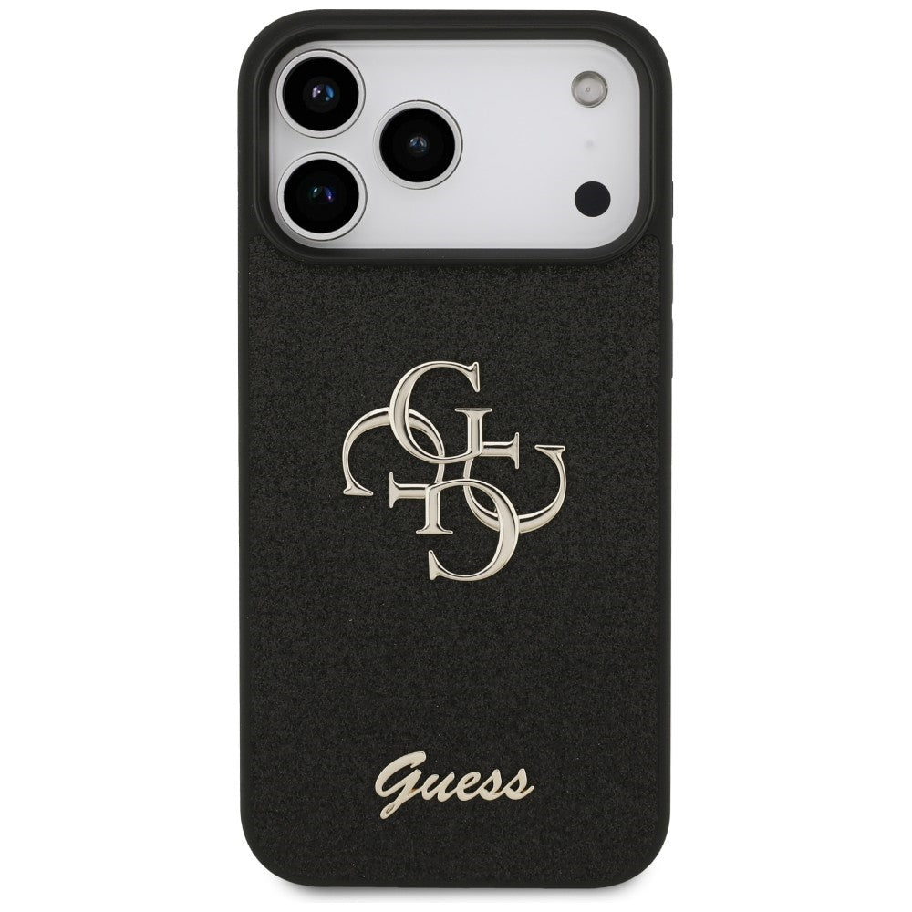Guess iPhone 17 Pro Max / iPhone 18 Pro Max - Σκληρή Θήκη με Πλαίσιο Σιλικόνης - Fixed Glitter Big 4G - Black - GUHCP18XHG4SGK