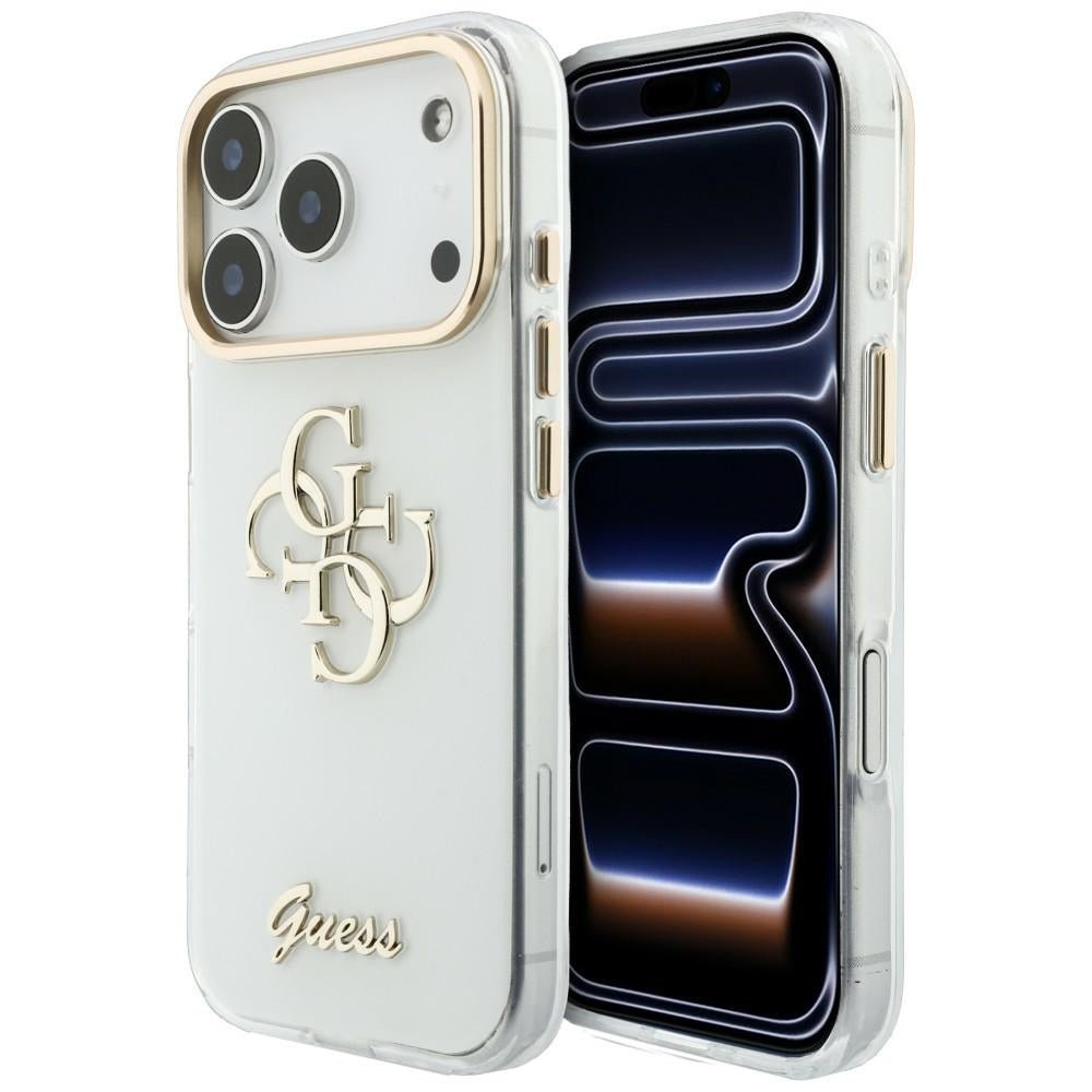 Guess iPhone 17 Pro Max / iPhone 18 Pro Max - Σκληρή Θήκη με Πλαίσιο Σιλικόνης - IML 4G Script Metal - White