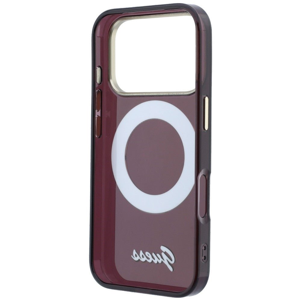 Guess iPhone 17 Pro Max / iPhone 18 Pro Max - Σκληρή Θήκη με Πλαίσιο Σιλικόνης και Δαχτυλίδι Συγκράτησης - IML Ring Stand 360 Script Metal Logo MagSafe - Burgundy