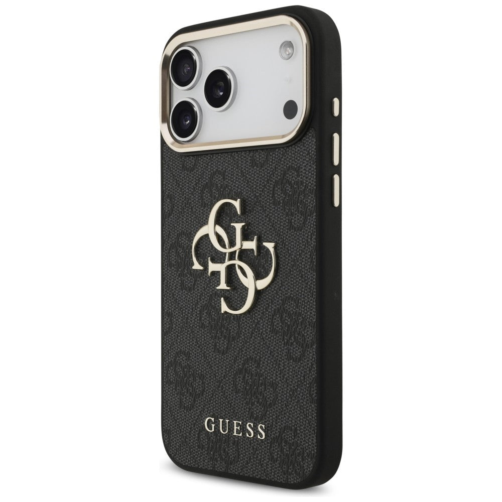 Guess iPhone 17 Pro Max / iPhone 18 Pro Max - Σκληρή Θήκη με Πλαίσιο Σιλικόνης και Επένδυση από Οικολογικό Δέρμα - 4G Big 4G Classic Logo - Black / Gold - GUHCP18X4GMGCGR