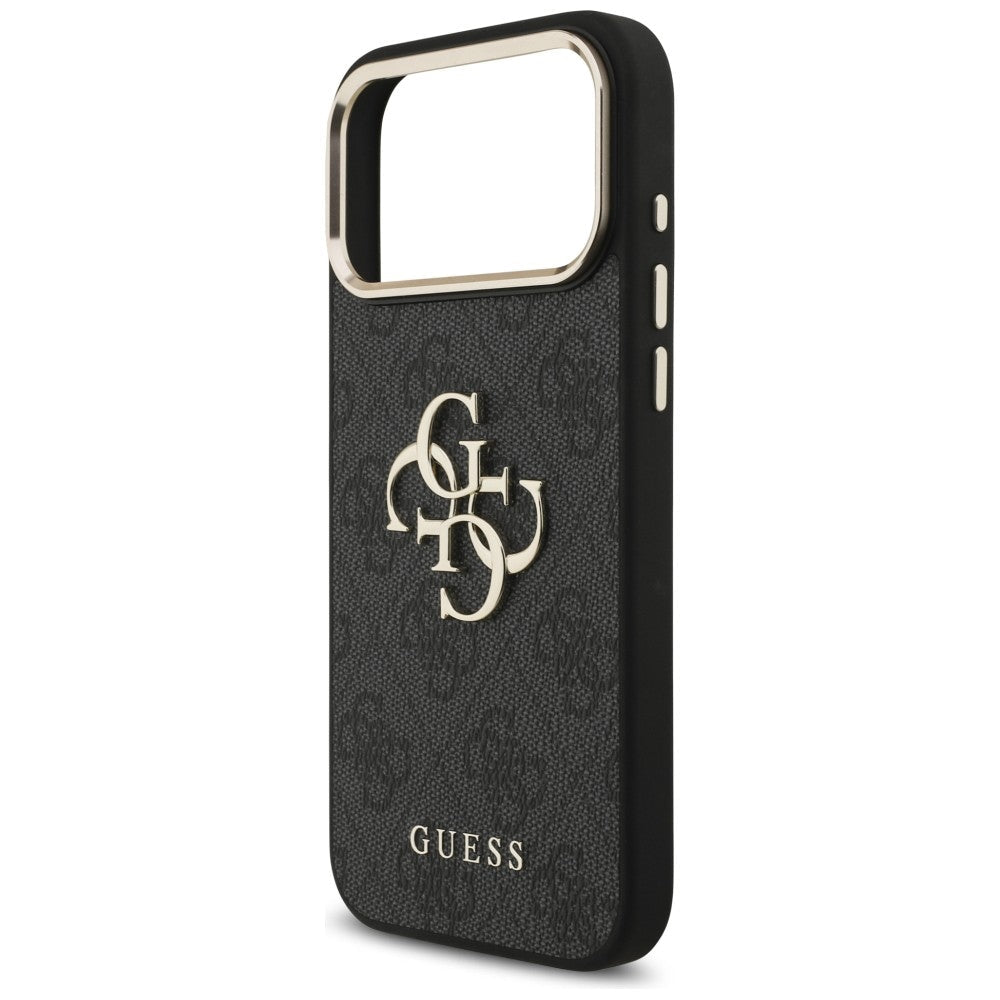 Guess iPhone 17 Pro Max / iPhone 18 Pro Max - Σκληρή Θήκη με Πλαίσιο Σιλικόνης και Επένδυση από Οικολογικό Δέρμα - 4G Big 4G Classic Logo - Black / Gold - GUHCP18X4GMGCGR