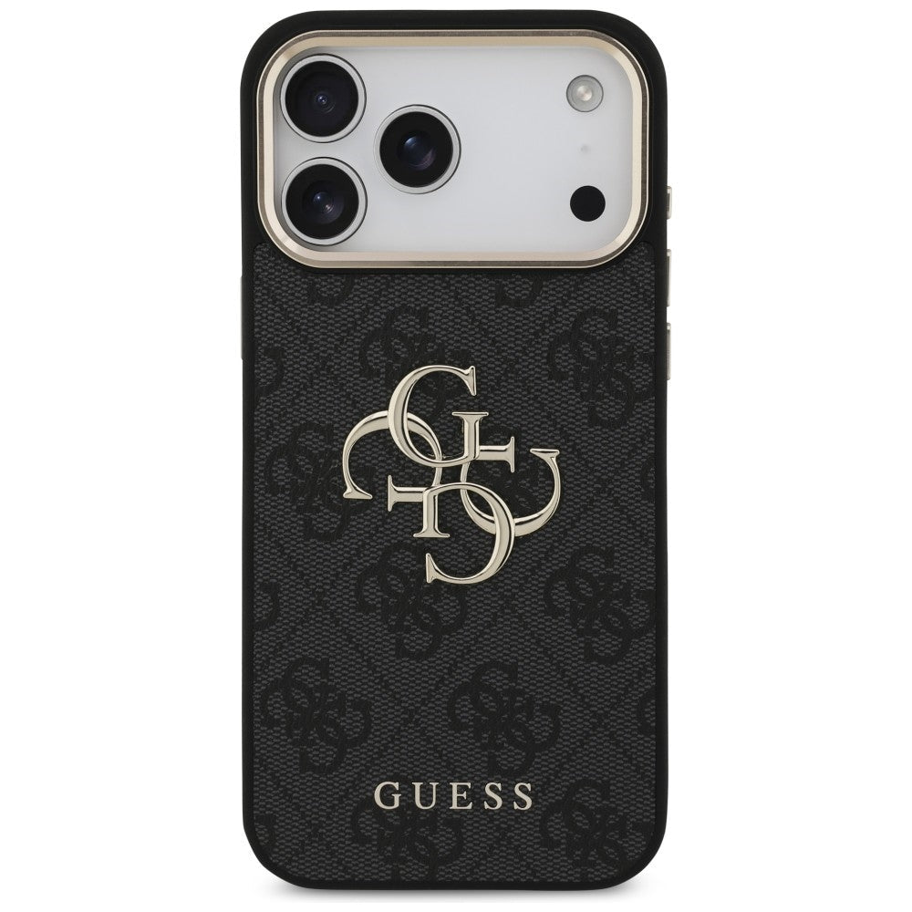 Guess iPhone 17 Pro Max / iPhone 18 Pro Max - Σκληρή Θήκη με Πλαίσιο Σιλικόνης και Επένδυση από Οικολογικό Δέρμα - 4G Big 4G Classic Logo - Black / Gold - GUHCP18X4GMGCGR
