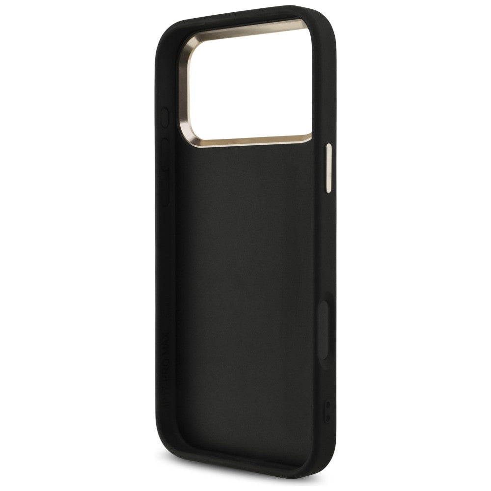 Guess iPhone 17 Pro Max / iPhone 18 Pro Max - Σκληρή Θήκη με Πλαίσιο Σιλικόνης και Επένδυση από Οικολογικό Δέρμα - 4G Big 4G Classic Logo - Black / Gold - GUHCP18X4GMGCGR