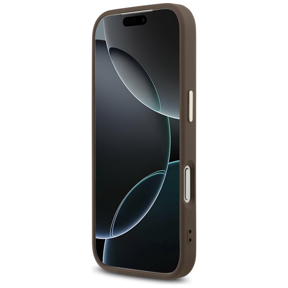 Guess iPhone 17 Pro Max / iPhone 18 Pro Max - Σκληρή Θήκη με Πλαίσιο Σιλικόνης και Επένδυση από Οικολογικό Δέρμα - 4G Big 4G Classic Logo - Brown / Gold - GUHCP18X4GMGCBR