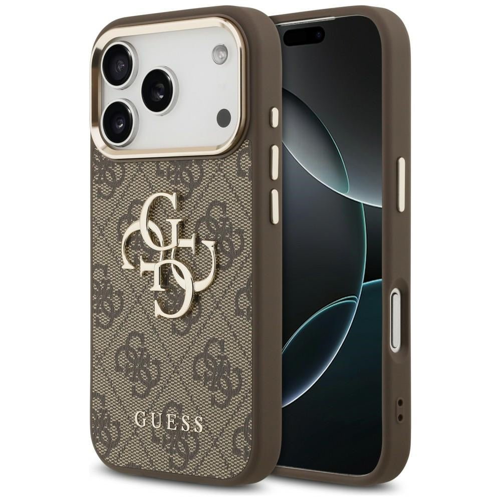 Guess iPhone 17 Pro Max / iPhone 18 Pro Max - Σκληρή Θήκη με Πλαίσιο Σιλικόνης και Επένδυση από Οικολογικό Δέρμα - 4G Big 4G Classic Logo - Brown / Gold - GUHCP18X4GMGCBR