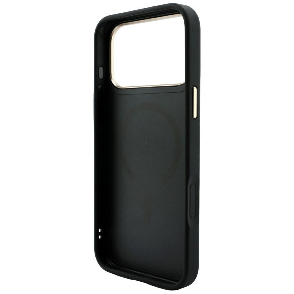 Guess iPhone 17 Pro Max / iPhone 18 Pro Max - Σκληρή Θήκη με Πλαίσιο Σιλικόνης και Επένδυση Οικολογικού Δέρματος - Embossed 4G Classic MagSafe - Black - GUHMP18XP4MSEGCK