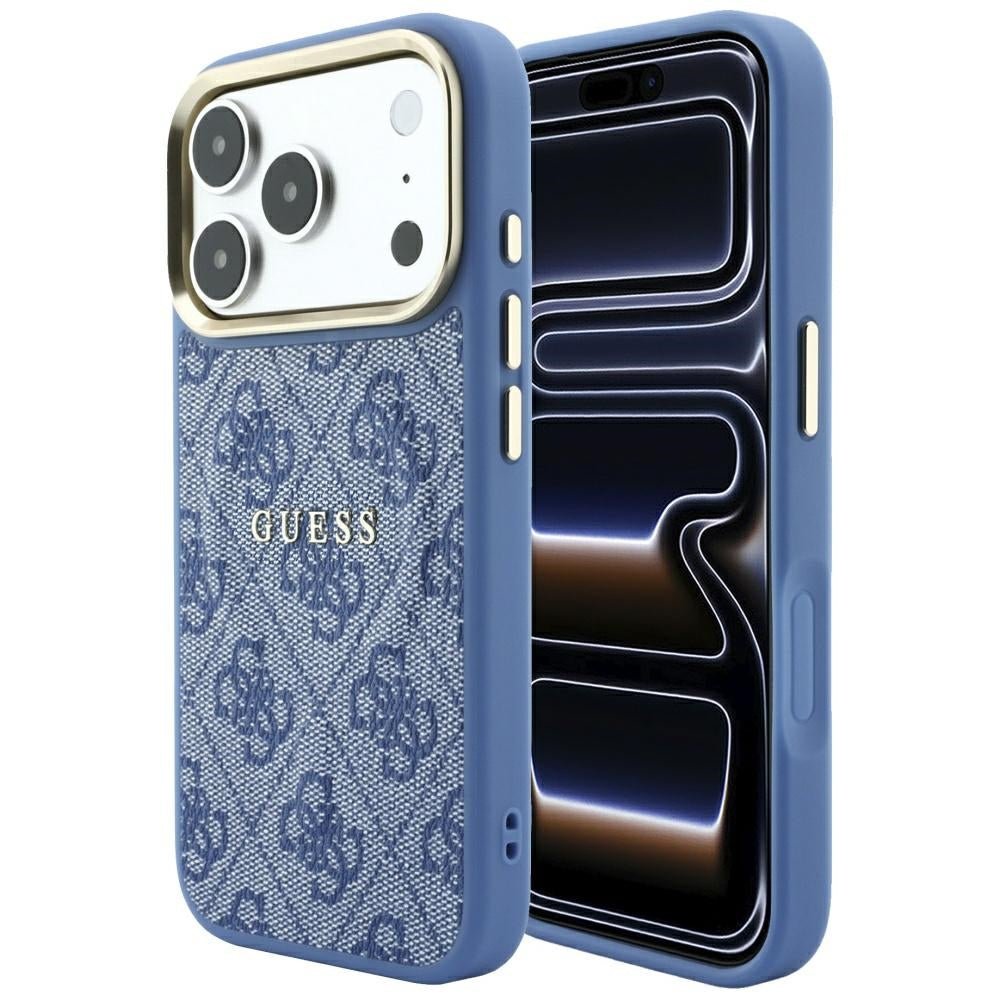 Guess iPhone 17 Pro Max / iPhone 18 Pro Max - Σκληρή Θήκη με Πλαίσιο Σιλικόνης και Επένδυση Οικολογικού Δέρματος - Embossed 4G Classic MagSafe - Blue - GUHMP18XP4MSEGCB