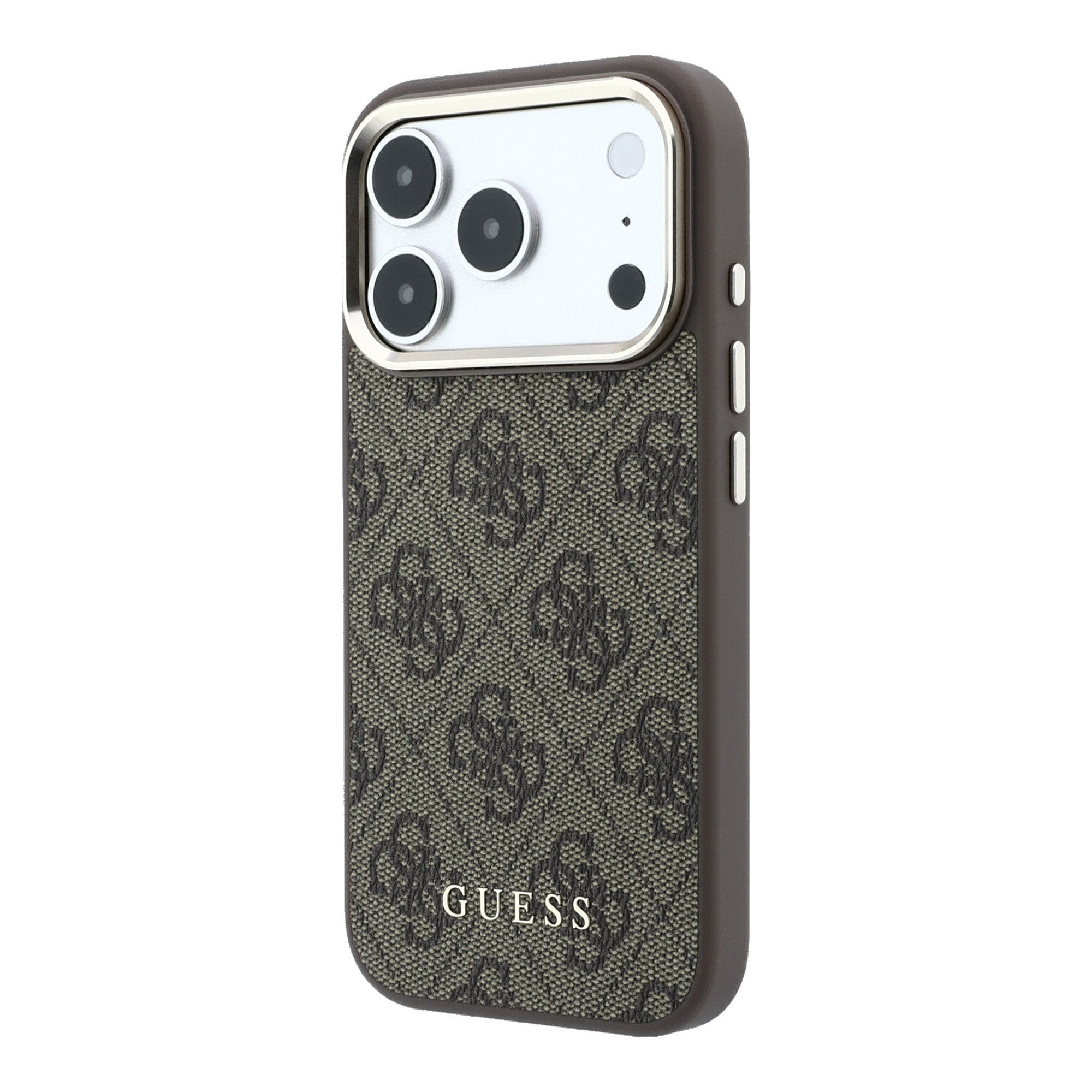 Guess iPhone 17 Pro Max / iPhone 18 Pro Max - Σκληρή Θήκη με Πλαίσιο Σιλικόνης και Επένδυση Οικολογικού Δέρματος - PU Leather 4G Gold Frame MagSafe - Brown