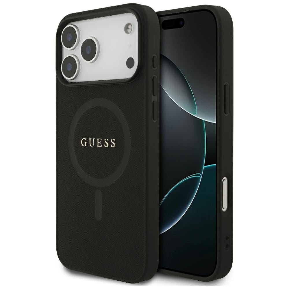 Guess iPhone 17 Pro Max / iPhone 18 Pro Max - Σκληρή Θήκη με Πλαίσιο Σιλικόνης και Επένδυση Οικολογικού Δέρματος - Saffiano Classic Logo MagSafe - Black - GUHMP18XPSAHMCK
