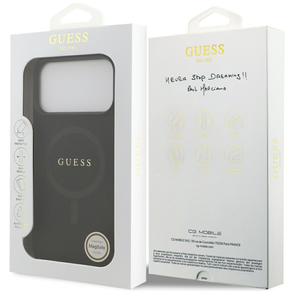 Guess iPhone 17 Pro Max / iPhone 18 Pro Max - Σκληρή Θήκη με Πλαίσιο Σιλικόνης και Επένδυση Οικολογικού Δέρματος - Saffiano Classic Logo MagSafe - Black - GUHMP18XPSAHMCK