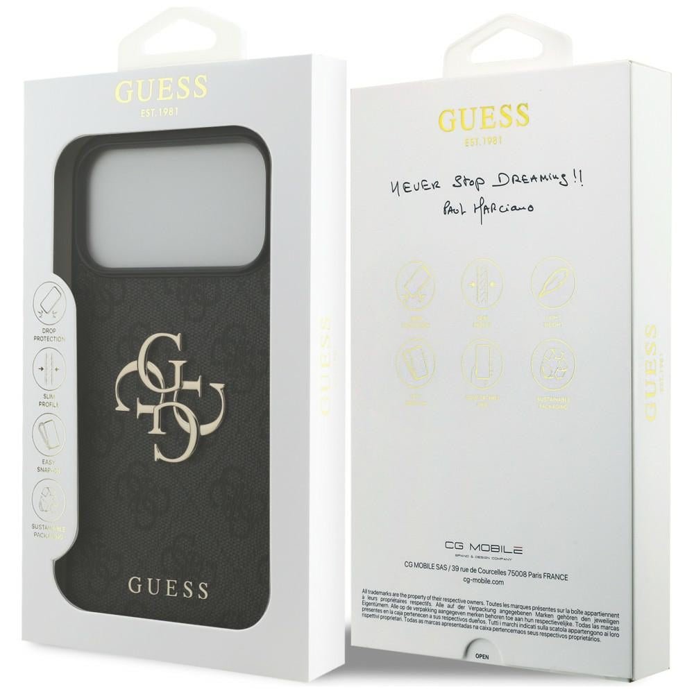 Guess iPhone 17 Pro Max / iPhone 18 Pro Max - Σκληρή Θήκη με Πλαίσιο Σιλικόνης και Επένδυση Συνθετικού Δέρματος - 4G Big Logo - Black