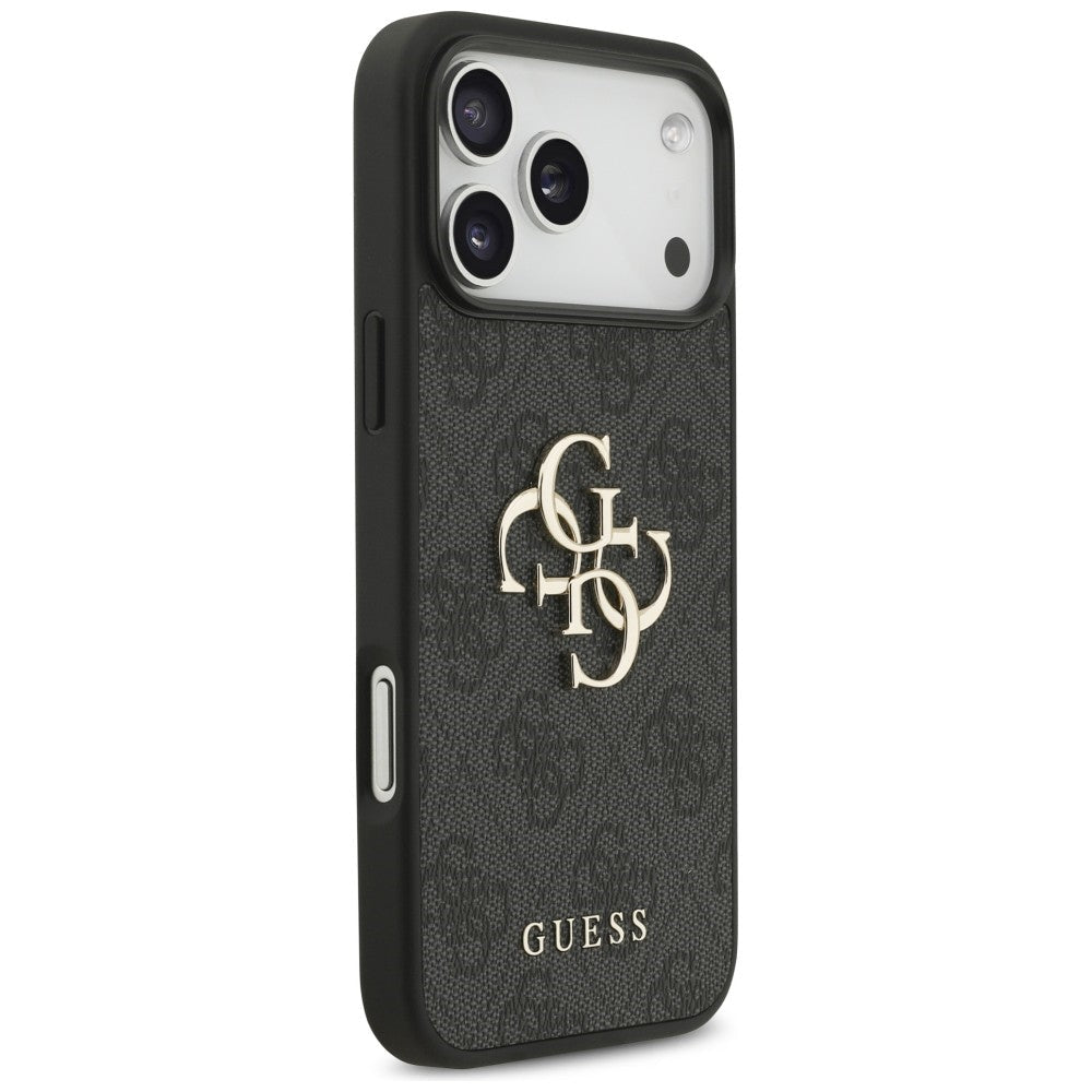 Guess iPhone 17 Pro Max / iPhone 18 Pro Max - Σκληρή Θήκη με Πλαίσιο Σιλικόνης και Επένδυση Συνθετικού Δέρματος - 4G Big Logo - Black
