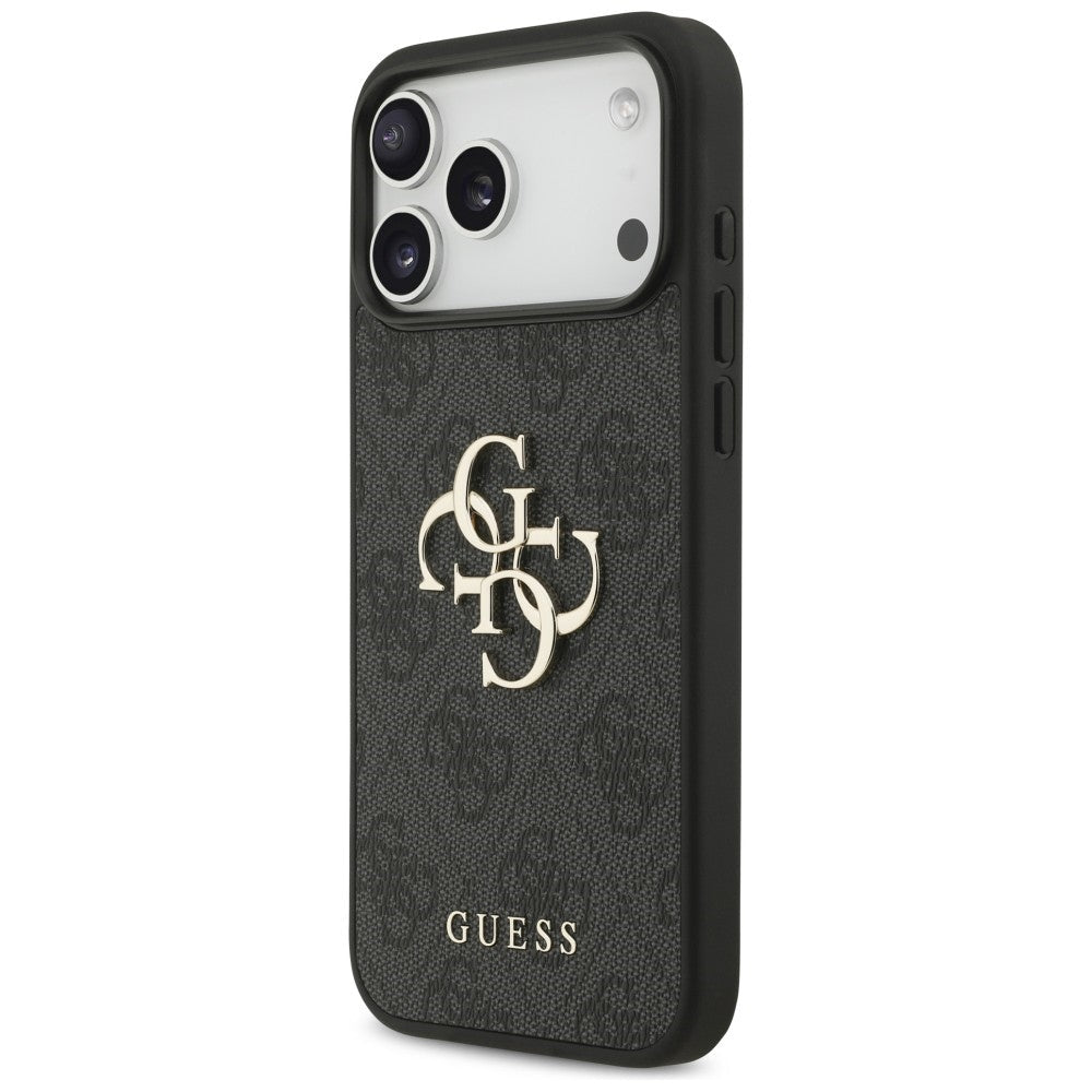 Guess iPhone 17 Pro Max / iPhone 18 Pro Max - Σκληρή Θήκη με Πλαίσιο Σιλικόνης και Επένδυση Συνθετικού Δέρματος - 4G Big Logo - Black