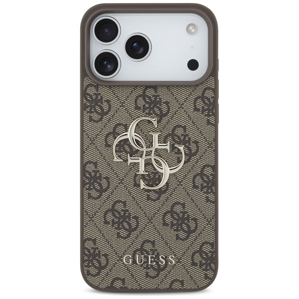 Guess iPhone 17 Pro Max / iPhone 18 Pro Max - Σκληρή Θήκη με Πλαίσιο Σιλικόνης και Επένδυση Συνθετικού Δέρματος - 4G Big Logo - Brown - GUHCP18X4GMGBR