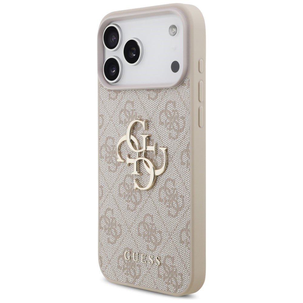 Guess iPhone 17 Pro Max / iPhone 18 Pro Max - Σκληρή Θήκη με Πλαίσιο Σιλικόνης και Επένδυση Συνθετικού Δέρματος - 4G Big Logo - Pink