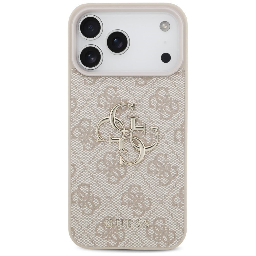 Guess iPhone 17 Pro Max / iPhone 18 Pro Max - Σκληρή Θήκη με Πλαίσιο Σιλικόνης και Επένδυση Συνθετικού Δέρματος - 4G Big Logo - Pink