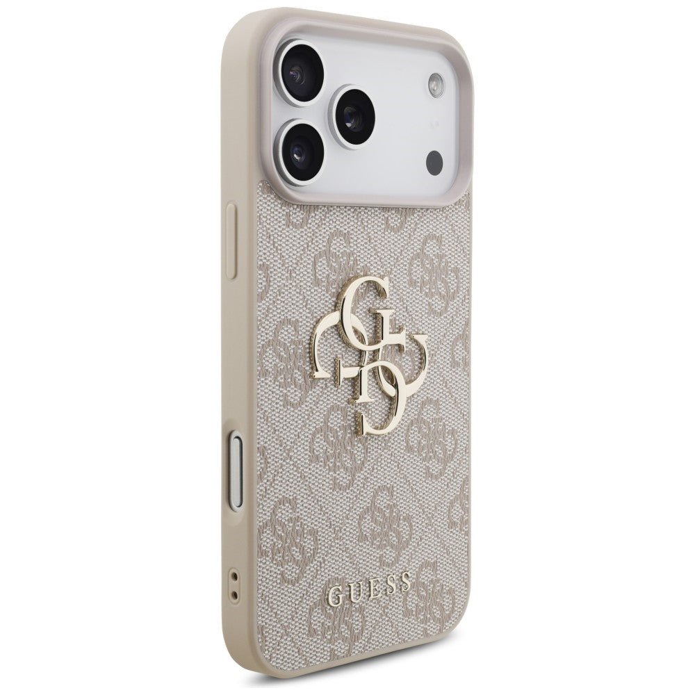 Guess iPhone 17 Pro Max / iPhone 18 Pro Max - Σκληρή Θήκη με Πλαίσιο Σιλικόνης και Επένδυση Συνθετικού Δέρματος - 4G Big Logo - Pink