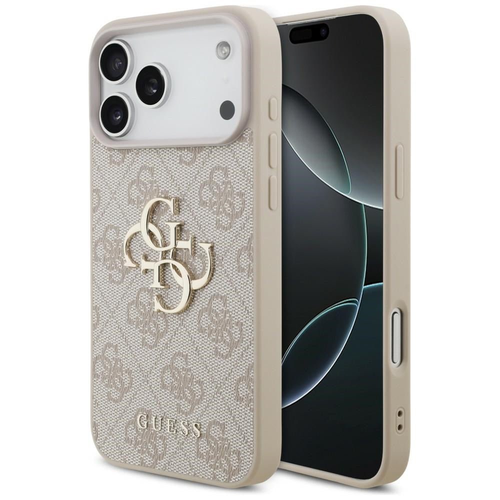 Guess iPhone 17 Pro Max / iPhone 18 Pro Max - Σκληρή Θήκη με Πλαίσιο Σιλικόνης και Επένδυση Συνθετικού Δέρματος - 4G Big Logo - Pink