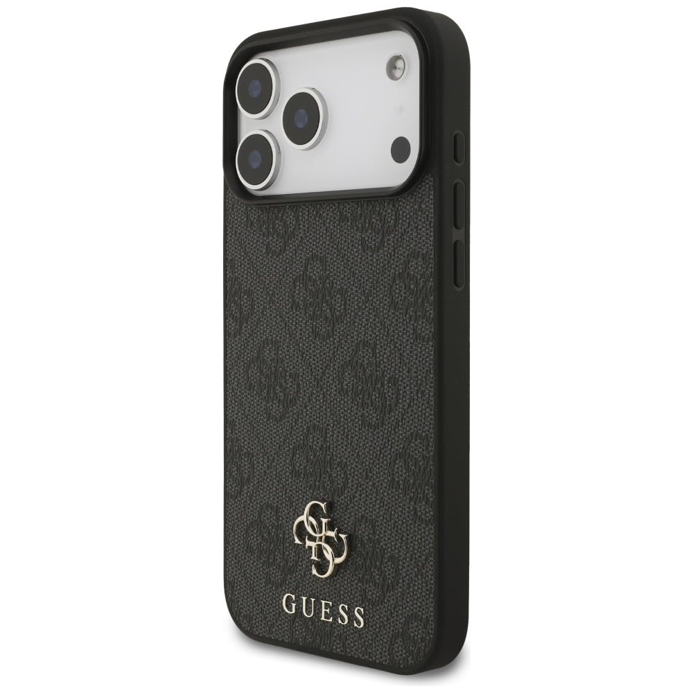 Guess iPhone 17 Pro Max / iPhone 18 Pro Max - Σκληρή Θήκη με Πλαίσιο Σιλικόνης και Επένδυση Συνθετικού Δέρματος - 4G Small Classic Logo MagSafe - Black