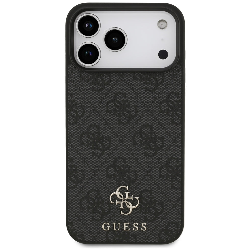 Guess iPhone 17 Pro Max / iPhone 18 Pro Max - Σκληρή Θήκη με Πλαίσιο Σιλικόνης και Επένδυση Συνθετικού Δέρματος - 4G Small Classic Logo MagSafe - Black