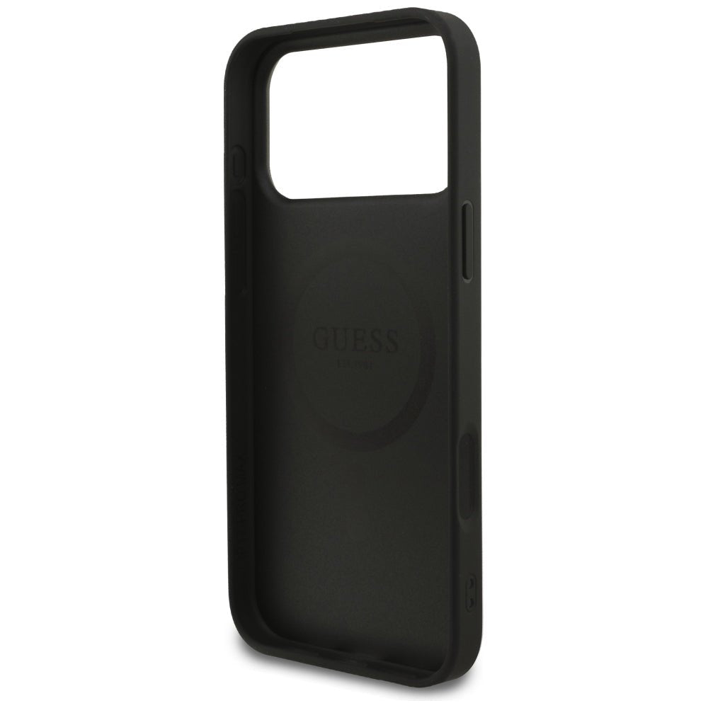 Guess iPhone 17 Pro Max / iPhone 18 Pro Max - Σκληρή Θήκη με Πλαίσιο Σιλικόνης και Επένδυση Συνθετικού Δέρματος - 4G Small Classic Logo MagSafe - Black