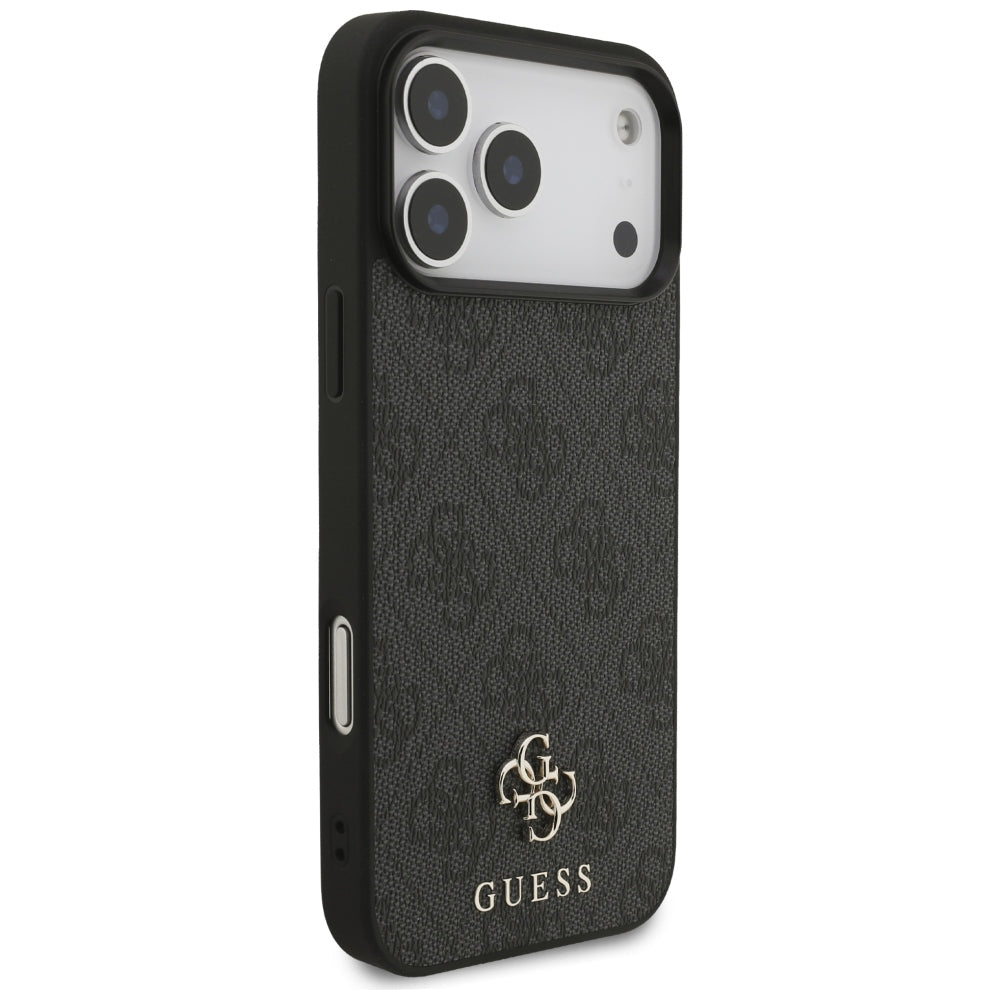Guess iPhone 17 Pro Max / iPhone 18 Pro Max - Σκληρή Θήκη με Πλαίσιο Σιλικόνης και Επένδυση Συνθετικού Δέρματος - 4G Small Classic Logo MagSafe - Black